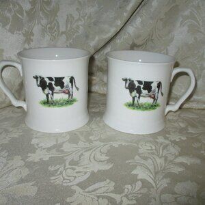 2 Grace Porcelain COW Mug Cup Black And White farmhouse style farm Dairy Cow